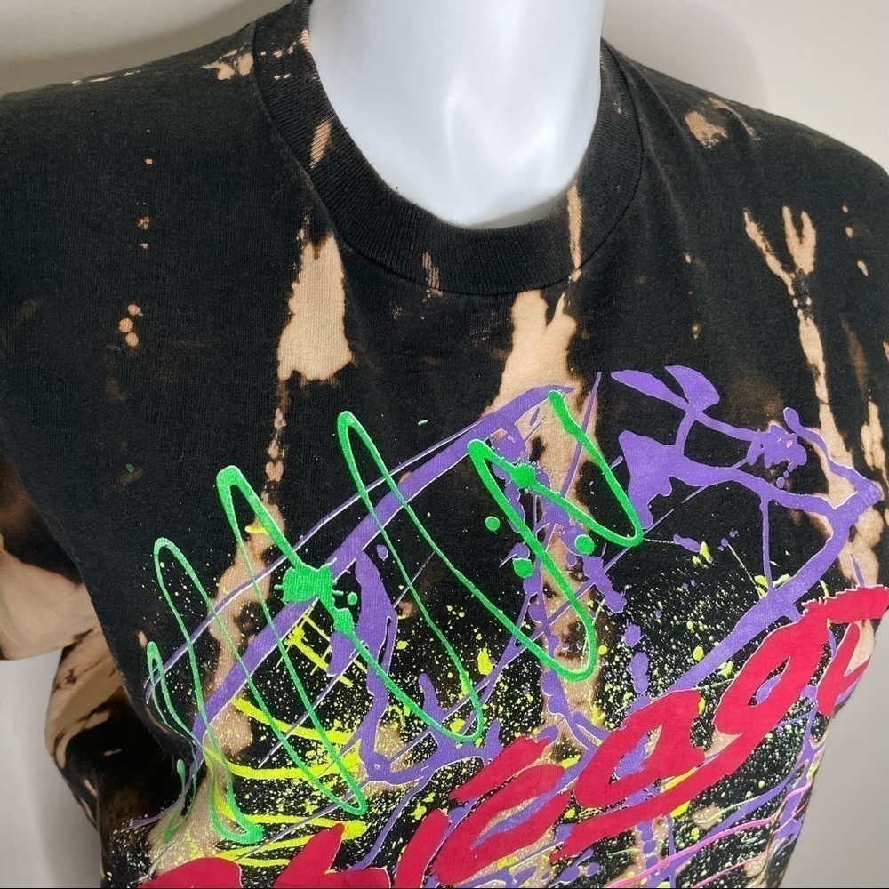 Vintage upcycled bleach dye Chicago single stitch tee, XL - Picture 6 of 8